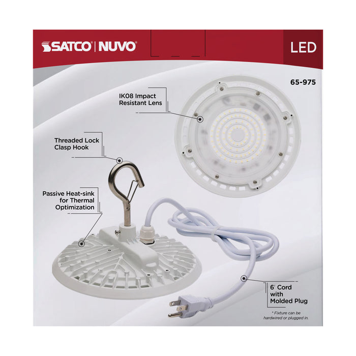 SATCO/NUVO 80W Hi-Pro Shop Light With Plug 8 Inch 5000K White Finish 120V (65-975)