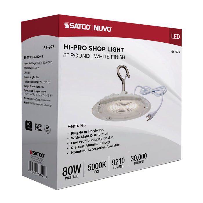 SATCO/NUVO 80W Hi-Pro Shop Light With Plug 8 Inch 5000K White Finish 120V (65-975)