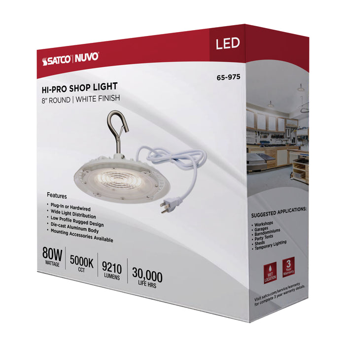 SATCO/NUVO 80W Hi-Pro Shop Light With Plug 8 Inch 5000K White Finish 120V (65-975)