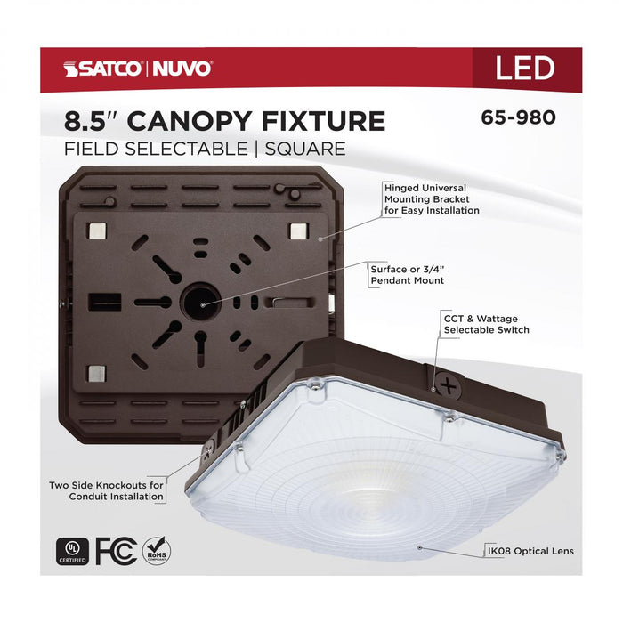 SATCO/NUVO 8.5 Inch LED Field Selectable Canopy Fixture 25W/30W/40W 3000K/4000K/5000K (65-980)