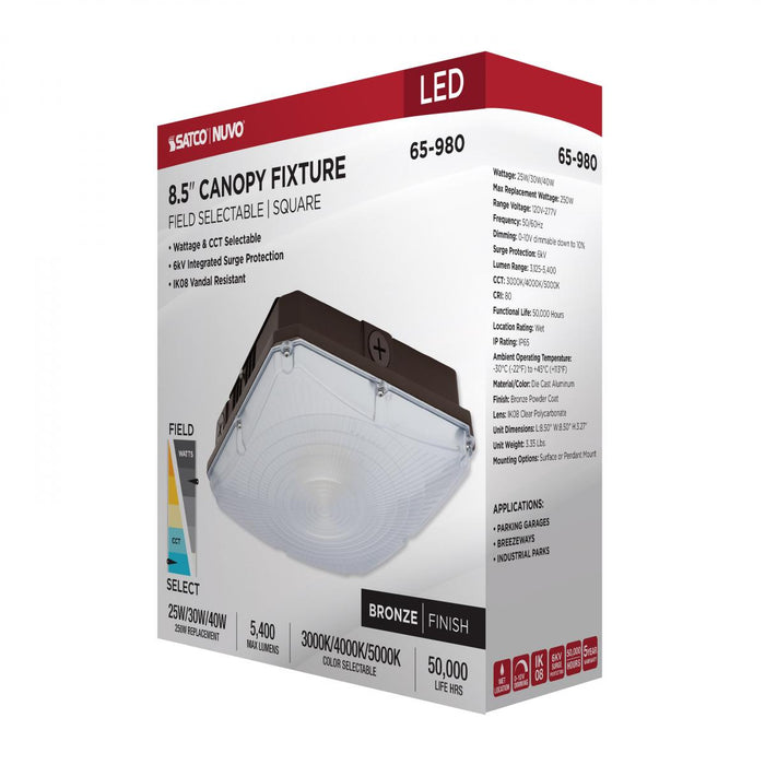 SATCO/NUVO 8.5 Inch LED Field Selectable Canopy Fixture 25W/30W/40W 3000K/4000K/5000K (65-980)