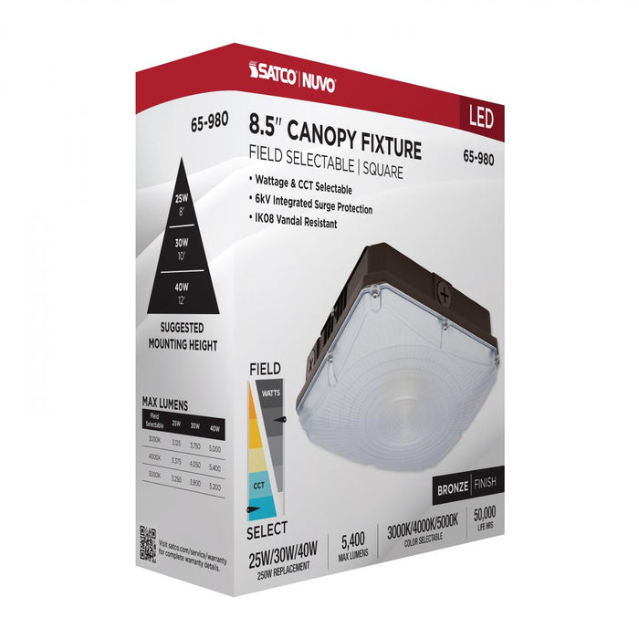 SATCO/NUVO 8.5 Inch LED Field Selectable Canopy Fixture 25W/30W/40W 3000K/4000K/5000K (65-980)
