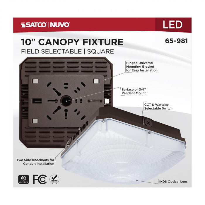 SATCO/NUVO 10 Inch LED Field Selectable Canopy Fixture 45W/60W/70W 3000K/4000K/5000K (65-981)