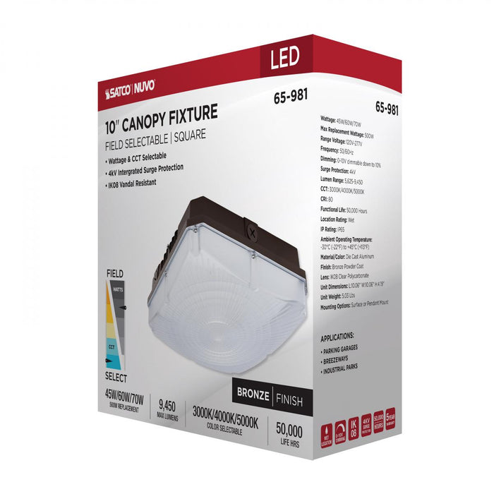 SATCO/NUVO 10 Inch LED Field Selectable Canopy Fixture 45W/60W/70W 3000K/4000K/5000K (65-981)