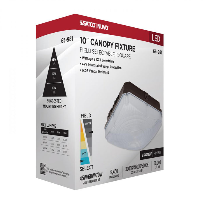 SATCO/NUVO 10 Inch LED Field Selectable Canopy Fixture 45W/60W/70W 3000K/4000K/5000K (65-981)