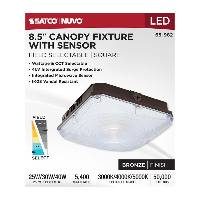 SATCO/NUVO 8.5 Inch LED Canopy Fixture Wattage/CCT Selectable 25W/30W/40W 3000K/4000K/5000K 120-277V Bronze (65-982)