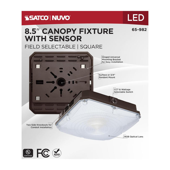 SATCO/NUVO 8.5 Inch LED Canopy Fixture Wattage/CCT Selectable 25W/30W/40W 3000K/4000K/5000K 120-277V Bronze (65-982)