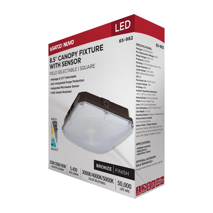 SATCO/NUVO 8.5 Inch LED Canopy Fixture Wattage/CCT Selectable 25W/30W/40W 3000K/4000K/5000K 120-277V Bronze (65-982)
