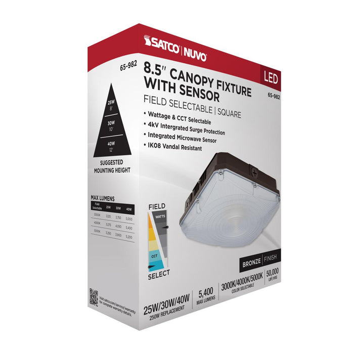 SATCO/NUVO 8.5 Inch LED Canopy Fixture Wattage/CCT Selectable 25W/30W/40W 3000K/4000K/5000K 120-277V Bronze (65-982)