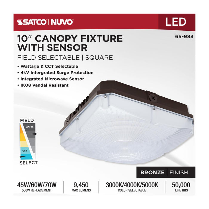 SATCO/NUVO 10 Inch LED Canopy Fixture Wattage/CCT Selectable 45W/60W/70W 3000K/4000K/5000K 120-277V Bronze (65-983)