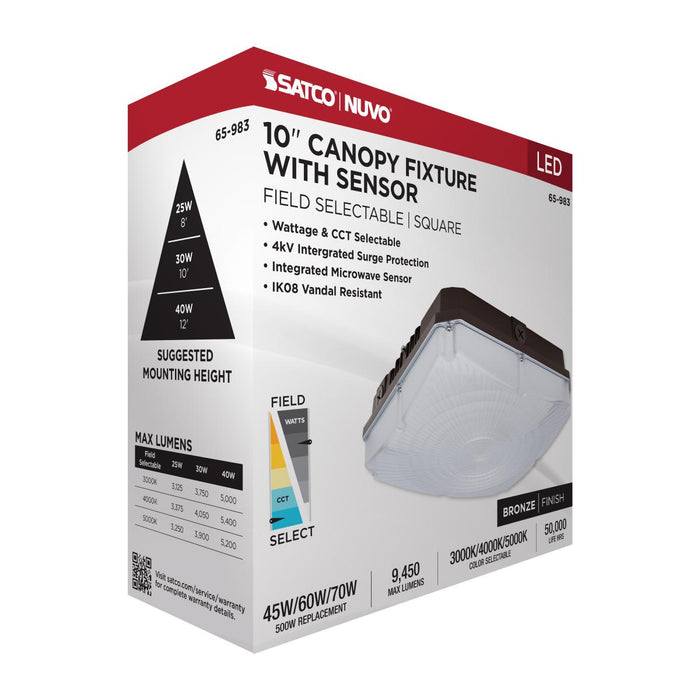 SATCO/NUVO 10 Inch LED Canopy Fixture Wattage/CCT Selectable 45W/60W/70W 3000K/4000K/5000K 120-277V Bronze (65-983)