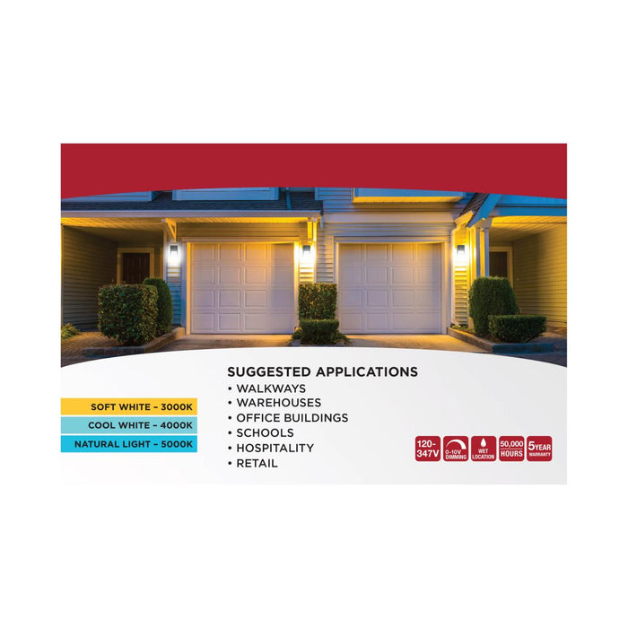 SATCO/NUVO LED Entryway Wall Pack Wattage/CCT Selectable 10W/15W/20W 3000K/4000K/5000K 120-347V 80 CRI 0-10V Dimming Black (65-985)