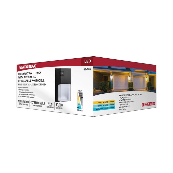 SATCO/NUVO LED Entryway Wall Pack Wattage/CCT Selectable 10W/15W/20W 3000K/4000K/5000K 120-347V 80 CRI 0-10V Dimming Black (65-985)