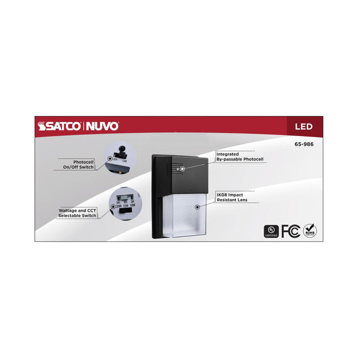 SATCO/NUVO LED Entryway Wall Pack Wattage/CCT Selectable 10W/15W/20W 3000K/4000K/5000K 120-347V 80 CRI 0-10V Dimming Bronze (65-986)