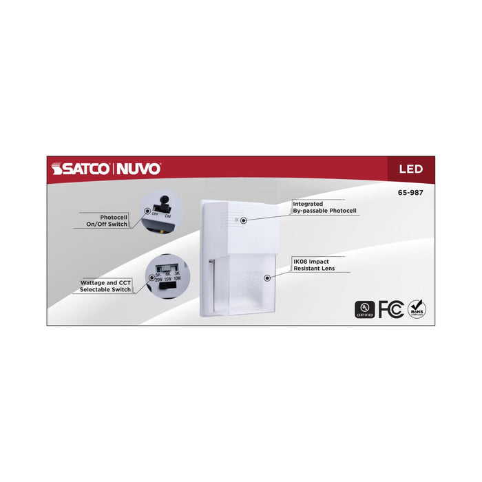 SATCO/NUVO LED Entryway Wall Pack Wattage/CCT Selectable 10W/15W/20W 3000K/4000K/5000K 120-347V 80 CRI 0-10V Dimming White (65-987)