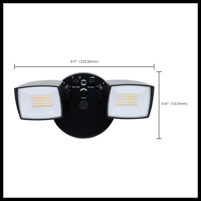 SATCO/NUVO LED Security Light Dual Head Wattage/CCT Selectable 17W/25W 3000K/4000K/5000K 120V 80 CRI Black Finish (65-996)