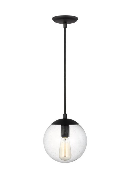 Generation Lighting Leo Hanging Globe 1-Light Small Pendant In Midnight Black Finish With Clear Seeded Glass Shade (6501801-112)