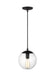 Generation Lighting Leo Hanging Globe 1-Light Small Pendant In Midnight Black Finish With Clear Seeded Glass Shade (6501801-112)