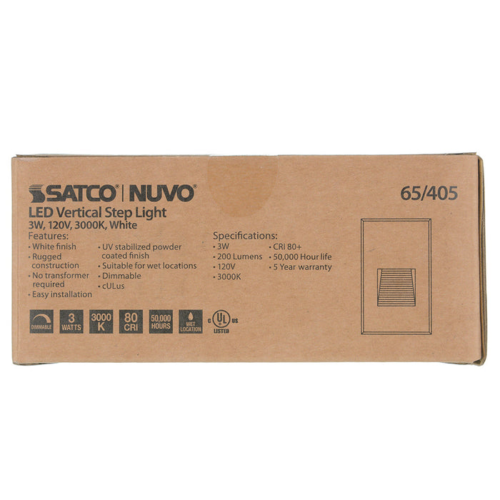 SATCO/NUVO LED Vertical Step Light 3W White Finish 120V 3000K (65-405)