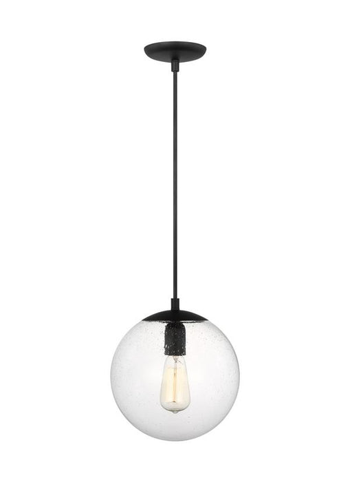 Generation Lighting Leo Hanging Globe 1-Light Medium Pendant In Midnight Black Finish With Clear Seeded Glass Shade (6601801-112)