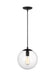 Generation Lighting Leo Hanging Globe 1-Light Medium Pendant In Midnight Black Finish With Clear Seeded Glass Shade (6601801-112)