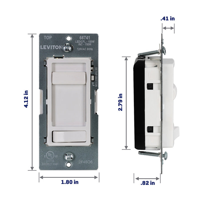 Leviton SureSlide Dimmer Switch For Dimmable LED/CFL/Incandescent Lighting Single Pole Or 3-Way Installation White (66741-10W)