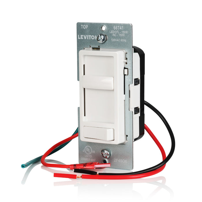 Leviton SureSlide Dimmer Switch For Dimmable LED/CFL/Incandescent Lighting Single Pole Or 3-Way Installation White (66741-10W)