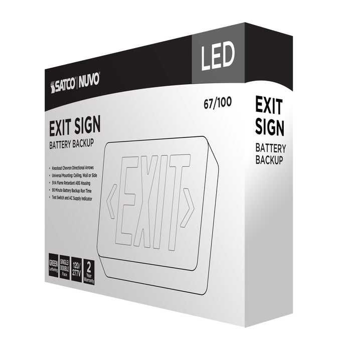SATCO/NUVO Green LED Exit Sign 90-Minute NiCad Battery Backup 120/277V Single/Dual Face Universal Mounting (67-100)