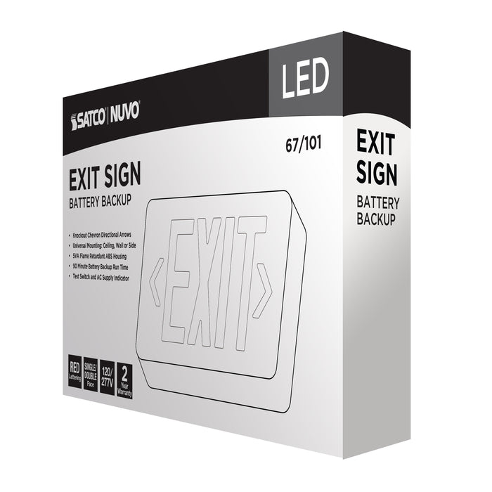 SATCO/NUVO Red LED Exit Sign 90-Minute NiCad Battery Backup 120/277V Single/Dual Face Universal Mounting (67-101)