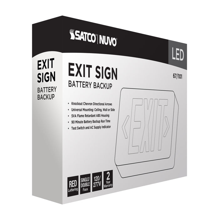 SATCO/NUVO Red LED Exit Sign 90-Minute NiCad Battery Backup 120/277V Single/Dual Face Universal Mounting (67-101)