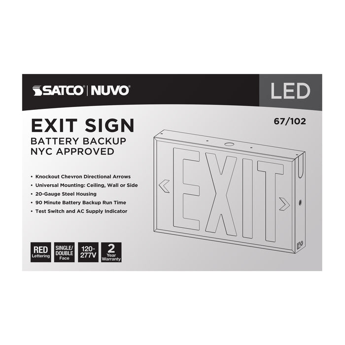 SATCO/NUVO Red LED Exit Sign 90-Minute NiCad Battery Backup 120/277V Single/Dual Face Universal Mounting Steel/NYC (67-102)