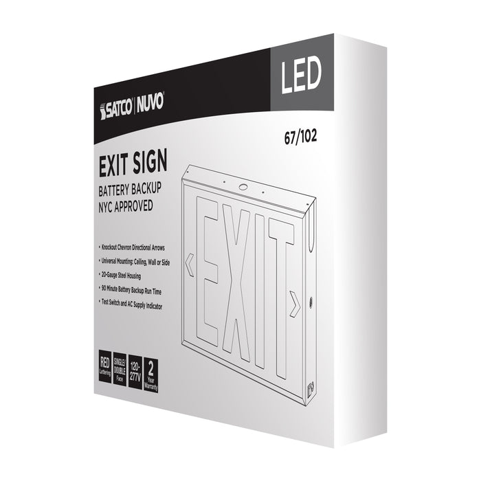 SATCO/NUVO Red LED Exit Sign 90-Minute NiCad Battery Backup 120/277V Single/Dual Face Universal Mounting Steel/NYC (67-102)