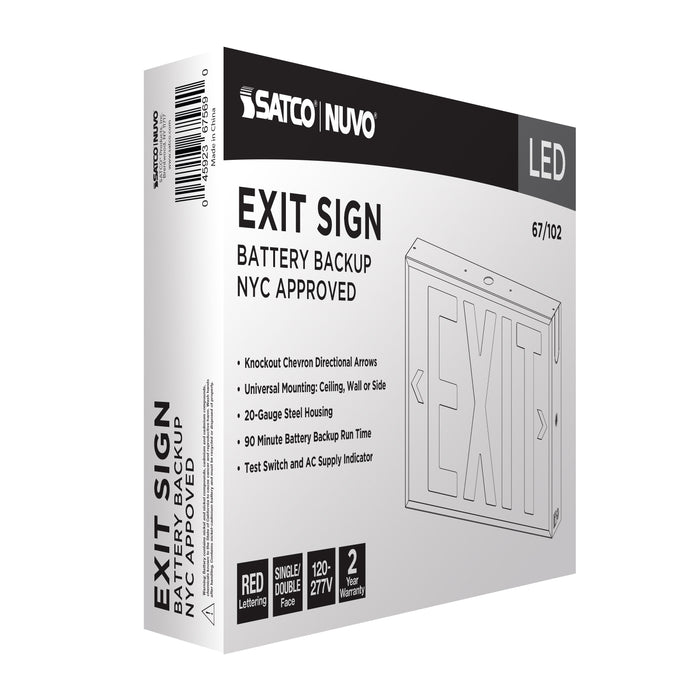 SATCO/NUVO Red LED Exit Sign 90-Minute NiCad Battery Backup 120/277V Single/Dual Face Universal Mounting Steel/NYC (67-102)
