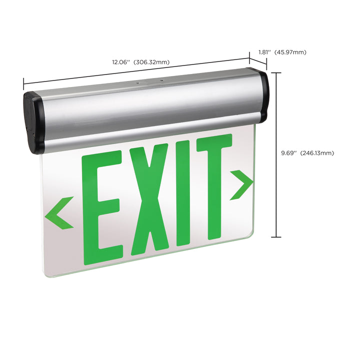 SATCO/NUVO Green (Mirror) Edge-Lit LED Exit Sign 90-Minute NiCad Battery Backup 120/277V Dual-Face Top/Back/End Mount (67-110)
