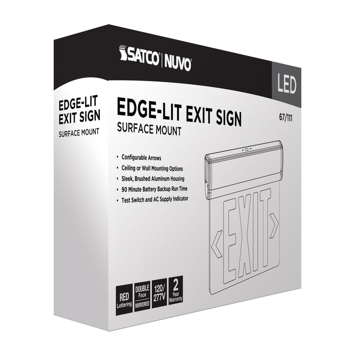 SATCO/NUVO Red (Mirror) Edge-Lit LED Exit Sign 90-Minute NiCad Battery Backup 120/277V Dual-Face Top/Back/End Mount (67-111)