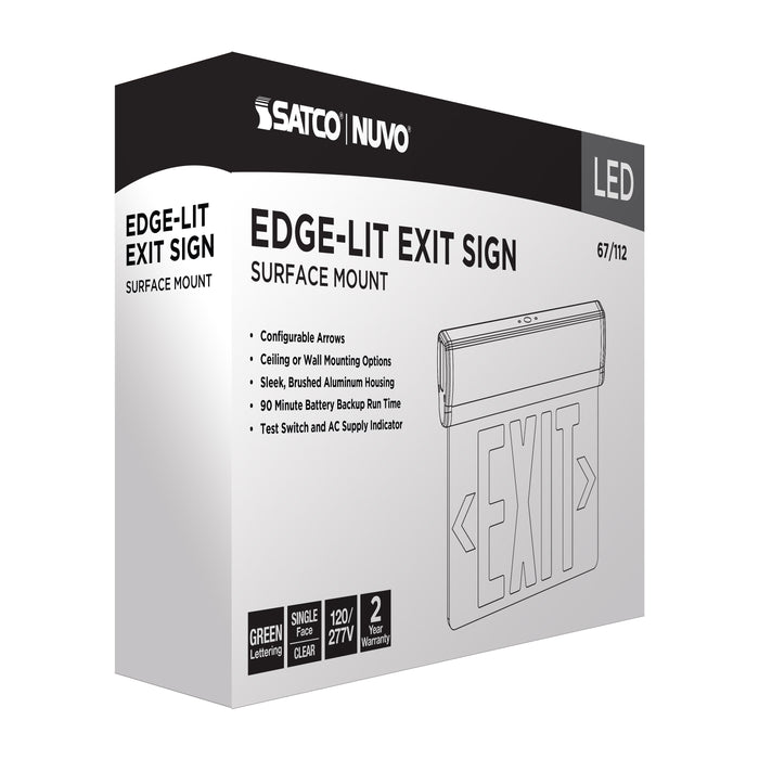 SATCO/NUVO Green (Clear) Edge-Lit LED Exit Sign 90-Minute NiCad Battery Backup 120/277V Single Face Top/Back/End Mount (67-112)