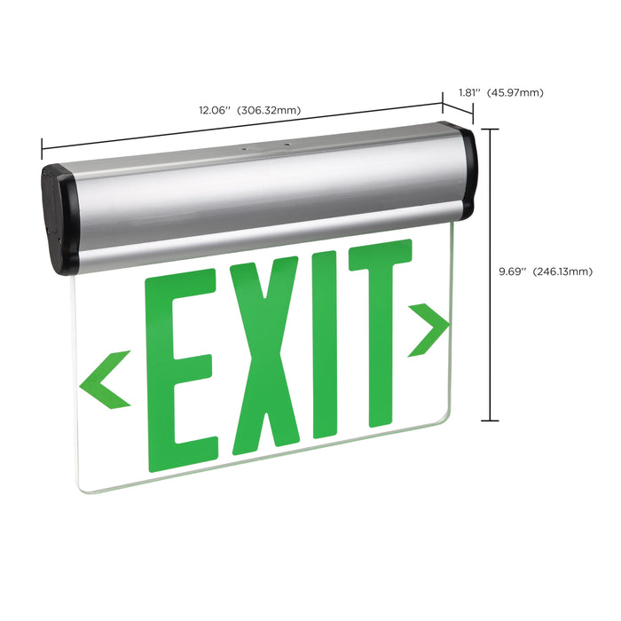 SATCO/NUVO Green (Clear) Edge-Lit LED Exit Sign 90-Minute NiCad Battery Backup 120/277V Single Face Top/Back/End Mount (67-112)
