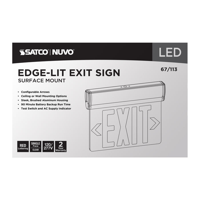 SATCO/NUVO Red (Clear) Edge-Lit LED Exit Sign 90-Minute NiCad Battery Backup 120/277V Single Face Top/Back/End Mount (67-113)