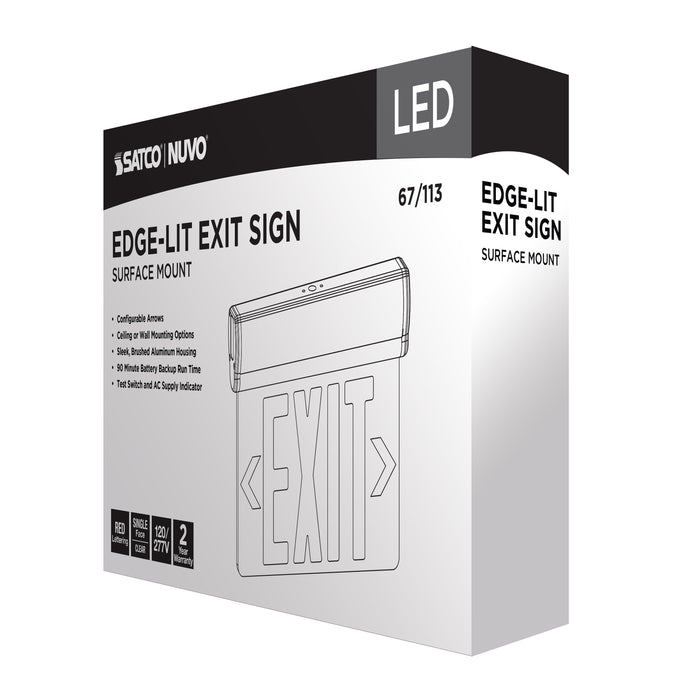 SATCO/NUVO Red (Clear) Edge-Lit LED Exit Sign 90-Minute NiCad Battery Backup 120/277V Single Face Top/Back/End Mount (67-113)