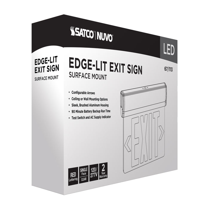SATCO/NUVO Red (Clear) Edge-Lit LED Exit Sign 90-Minute NiCad Battery Backup 120/277V Single Face Top/Back/End Mount (67-113)