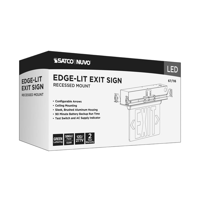 SATCO/NUVO Green (Mirror) Edge-Lit LED Exit Sign Dual-Face 120/277V Silver Finish (67-116)