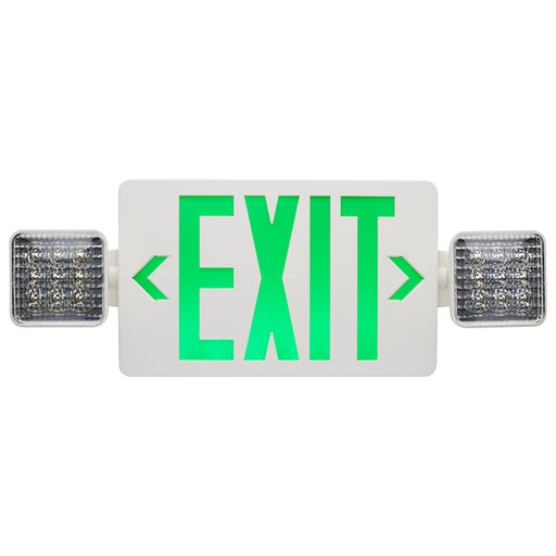 SATCO/NUVO Combination Green Exit Sign/Emergency Light 90-Minute NiCad Battery Backup 120/277V Dual-Head Dual-Face Universal Mounting (67-120)