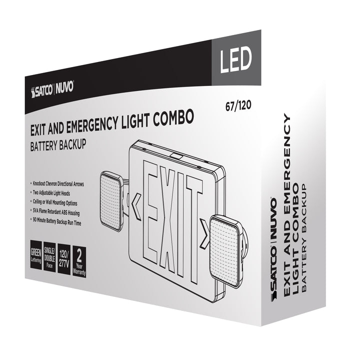 SATCO/NUVO Combination Green Exit Sign/Emergency Light 90-Minute NiCad Battery Backup 120/277V Dual-Head Dual-Face Universal Mounting (67-120)