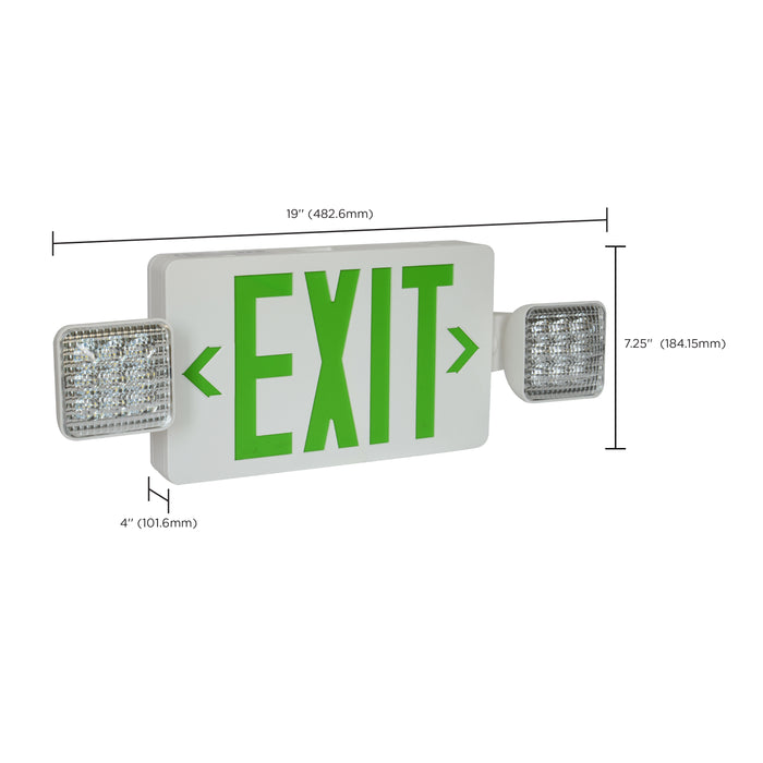 SATCO/NUVO Combination Green Exit Sign/Emergency Light 90-Minute NiCad Battery Backup 120/277V Dual-Head Dual-Face Universal Mounting (67-120)