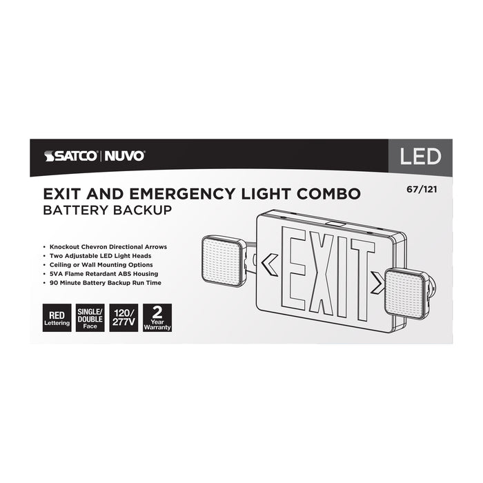 SATCO/NUVO Combination Red Exit Sign/Emergency Light 90-Minute NiCad Battery Backup 120/277V Dual-Head Dual-Face Universal Mounting (67-121)