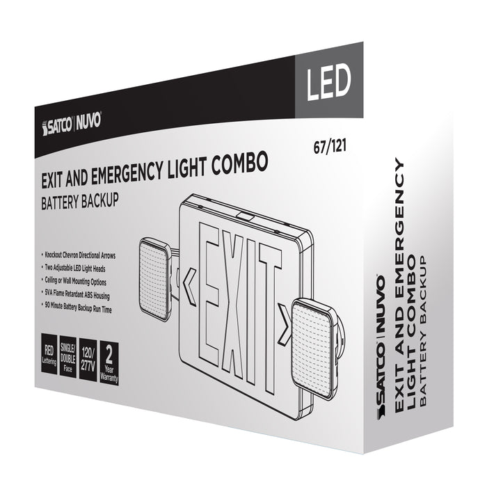 SATCO/NUVO Combination Red Exit Sign/Emergency Light 90-Minute NiCad Battery Backup 120/277V Dual-Head Dual-Face Universal Mounting (67-121)