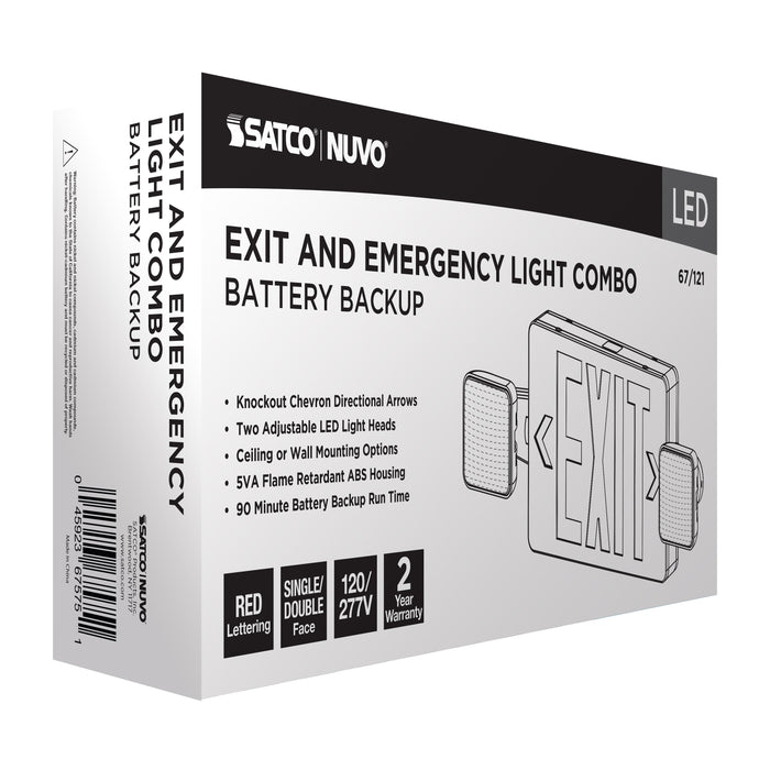 SATCO/NUVO Combination Red Exit Sign/Emergency Light 90-Minute NiCad Battery Backup 120/277V Dual-Head Dual-Face Universal Mounting (67-121)