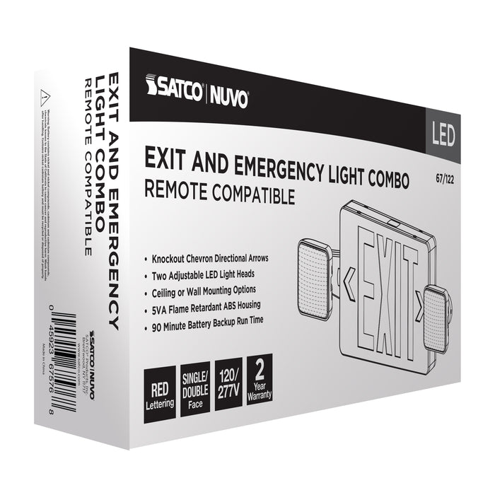 SATCO/NUVO Combination Red Exit Sign/Emergency Light 90-Minute NiCad Battery Backup 120/277V Dual-Head Dual-Face Universal Mounting Remote Compatible (67-122)