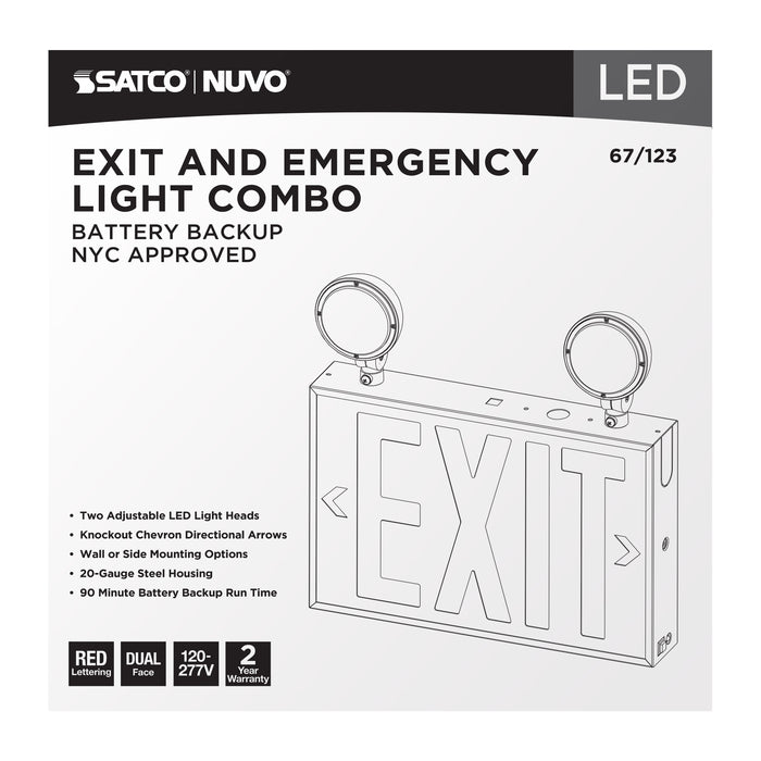 SATCO/NUVO Combination Red Exit Sign/Emergency Light 90-Minute NiCad Battery Backup 120/277V Dual-Head Dual-Face Universal Mounting Steel/NYC (67-123)