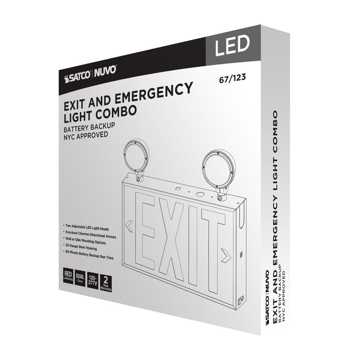 SATCO/NUVO Combination Red Exit Sign/Emergency Light 90-Minute NiCad Battery Backup 120/277V Dual-Head Dual-Face Universal Mounting Steel/NYC (67-123)